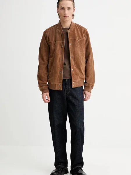 AllSaints kurtka bomber zamszowa przejściowa brązowy