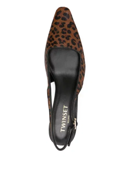 Pantofi cu toc Twinset cu model leopard slingback maro