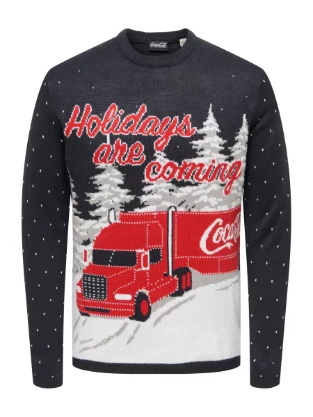 Only & Sons Sveter ONSXMAS COLA dymovo modrá / svetlosivá / červená biela