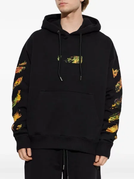 Hanorac cu glugă Off-white cu imagine cu cordon alb