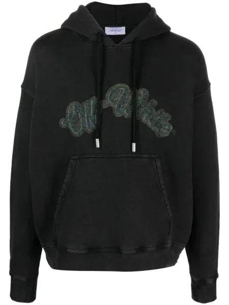 Hanorac cu glugă Off-white cu imagine alb