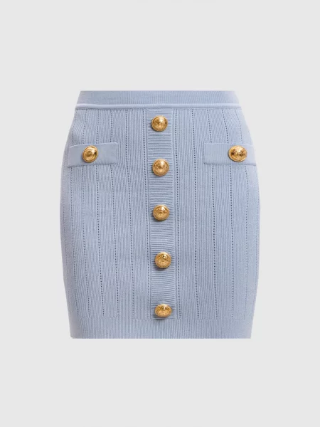 Юбка мини Balmain с заклепками голубая
