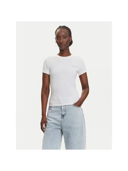 Tommy Jeans Póló Linear Ekru Slim Fit