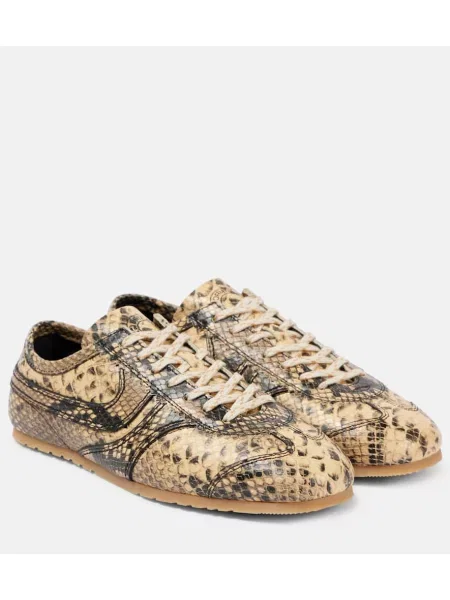 Sneakerși Dries Van Noten din piele cu model piele de șarpe bej