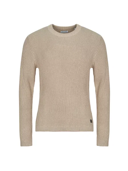 Pleten pulover Jack & Jones zajemalni vrat bež