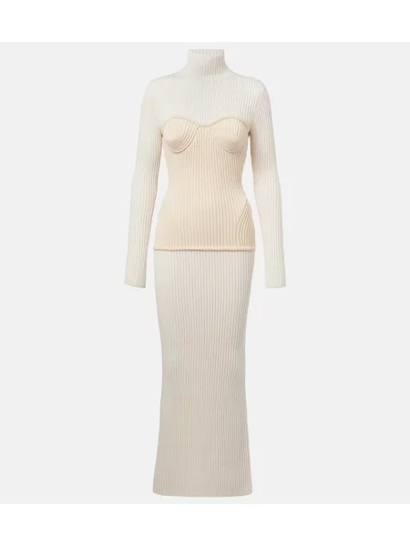 Rochie maxi Jean Paul Gaultier de lână de costum alb