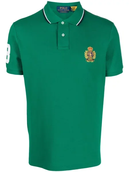 Μακρύς λινή μπλούζα Polo Ralph Lauren με κέντημα καφέ