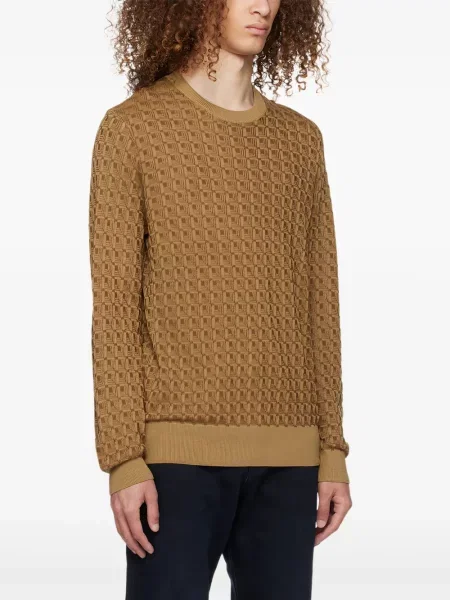 Pulover Boss de mătase cu imprimeu geometric maro