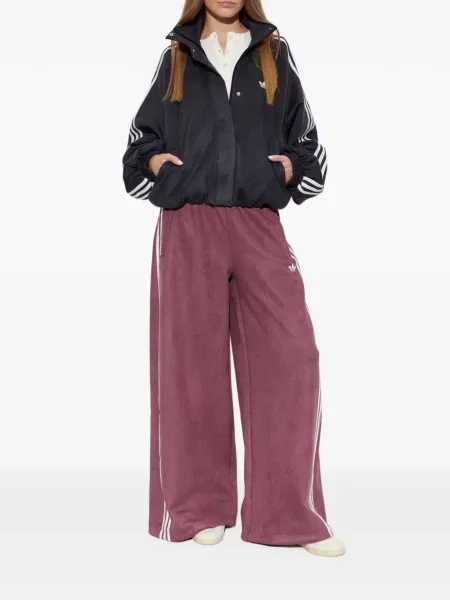Pantaloni Adidas tricotate alergare cu dungi roșu
