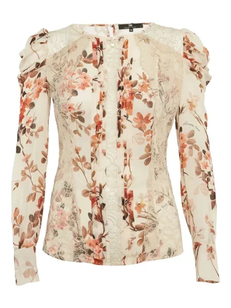Bluză Elisabetta Franchi cu model floral din dantelă alb