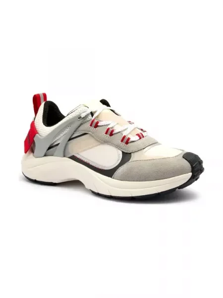 HUGO Sneakers tornacipő bőr hozzáadásával szürke