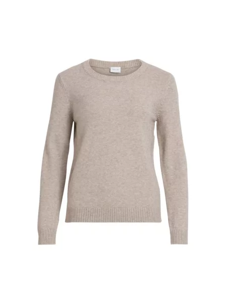 Sweter z dzianiny z okrągłym dekoltem model ‘Viril’ Vila beżowy