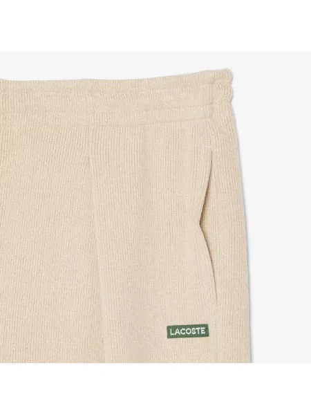 Lacoste Prążkowane Spodnie Dresowe Rozkloszowane Czarno-Biało-Żółte beżowe