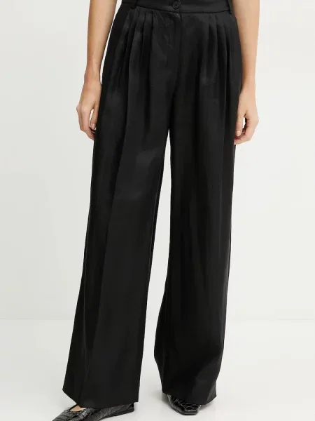 Luisa Spagnoli pantaloni din in femei lat high waist negru