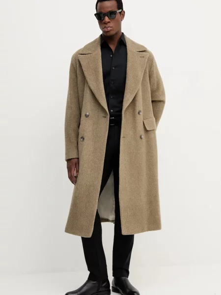 BOSS palton de lână verde