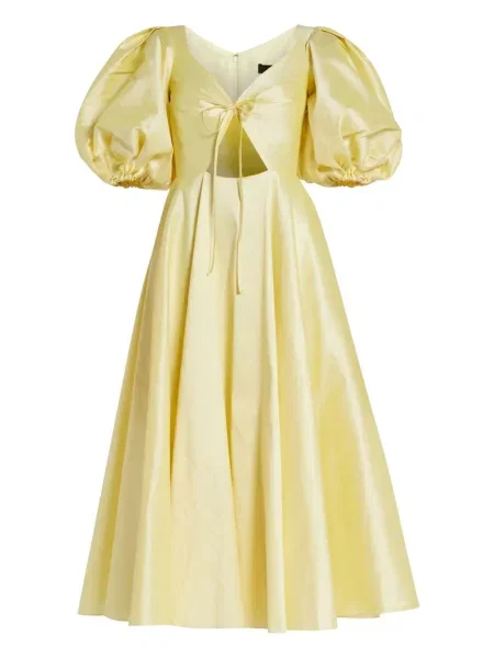 Rochie midi No Pise La Grama plisată până la genunchi de costum galben