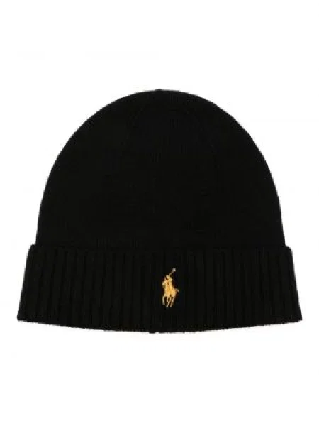 Beanie Polo Ralph Lauren cu broderie de lână negru
