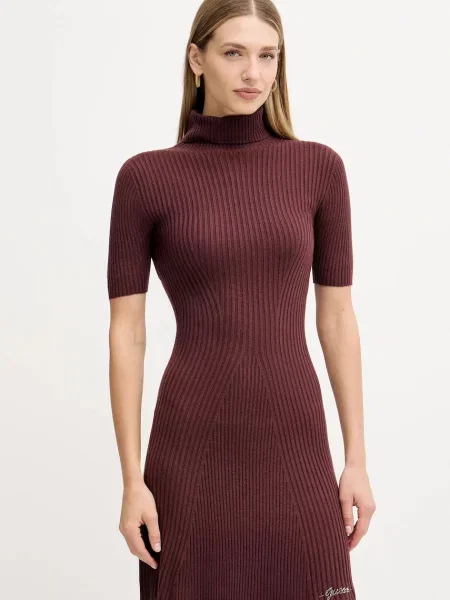 Guess sukienka z dodatkiem wełny JULIA mini dopasowana brązowy