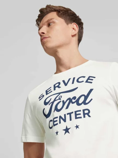 T-shirt o kroju regular fit z czystej bawełny z nadrukiem Ford® S.oliver Red Label biała