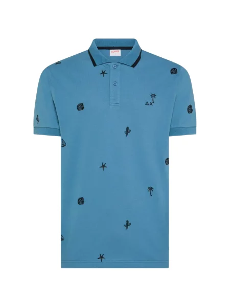 Tricou polo Sun68 cu broderie albastru