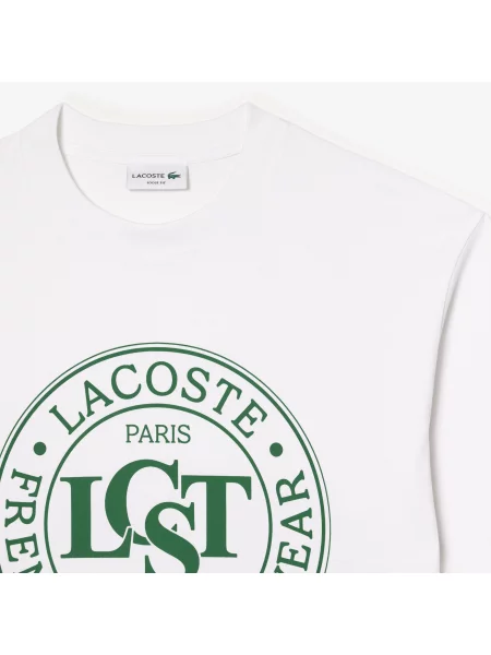 Lacoste Luźna Koszulka Z Nadrukiem biała