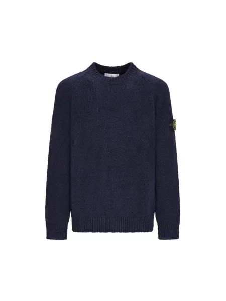 Sweter Stone Island wełniany z okrągłym dekoltem z kamieniami niebieski