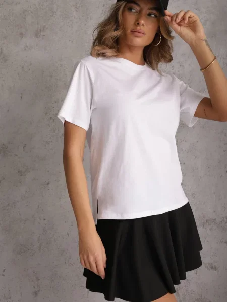 T-shirt Ozdobiony po Bokach Rozcięciami Brinelle biały