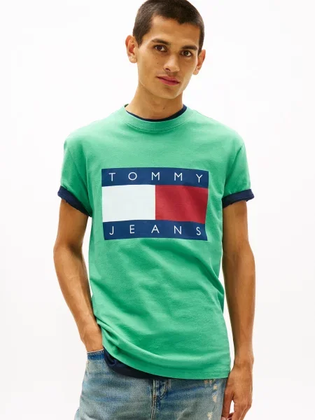 Tommy Jeans Tričko modrá / zelená / červená biela