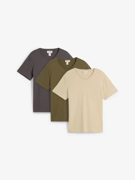 T-shirt z dekoltem w serek 3 szt. beżowa