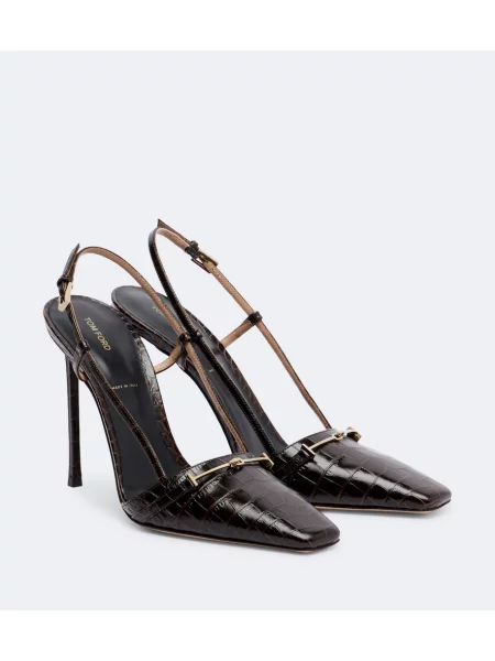 Pantofi cu toc Tom Ford din piele slingback maro