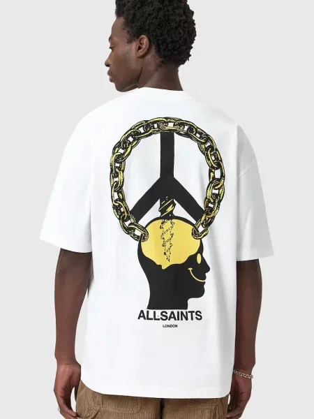 Тениска AllSaints SCREWED с принт бяло