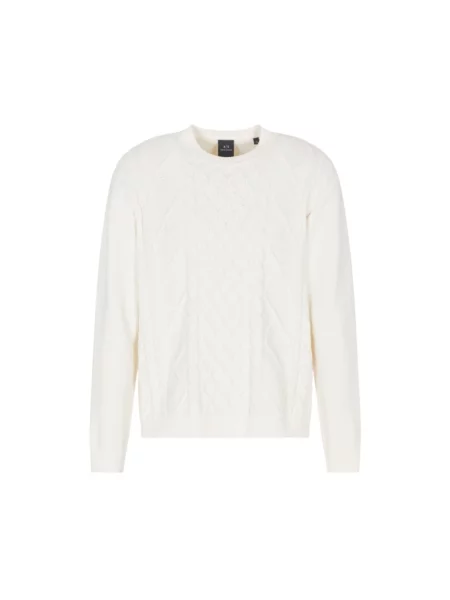 Sweter z dzianiny z prążkowanymi wykończeniami Armani Exchange biały