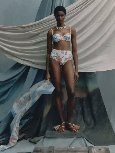 Bikini Erdem cu model floral cu imagine albastru