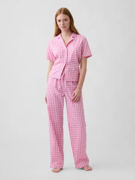 Pijama pantaloni Gap din poplin alb