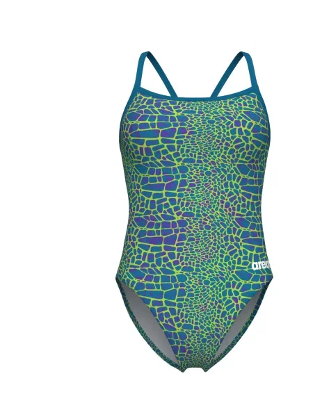 ARENA Costum de baie întreg SNAKESKIN CHALLENGE BACK / verde iarbă / lila albastru