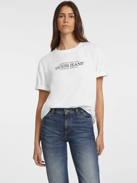 GUESS JEANS Tricou sângeriu / negru alb