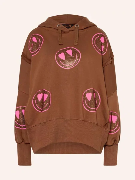 Miss Goodlife Oversized Mikina S Kapucí S Ozdobnými Kamínky hnědá