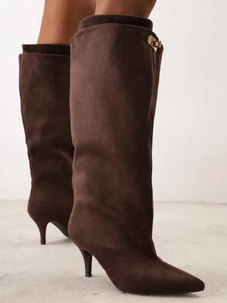 Cizme pe stiletto cu carâmb cu efect stratificat Tonta maro