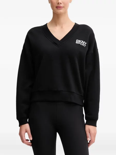 Hanorac Dkny cu imagine cu decolteu în V negru