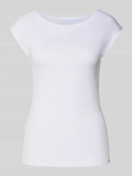 T-shirt z dekoltem w łódkę i detalem z logo Marc Cain biała