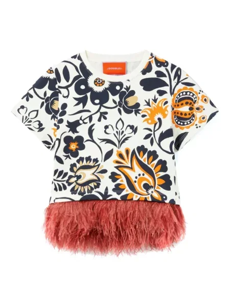 Koszulka La Doublej w piórka w kwiatki biała