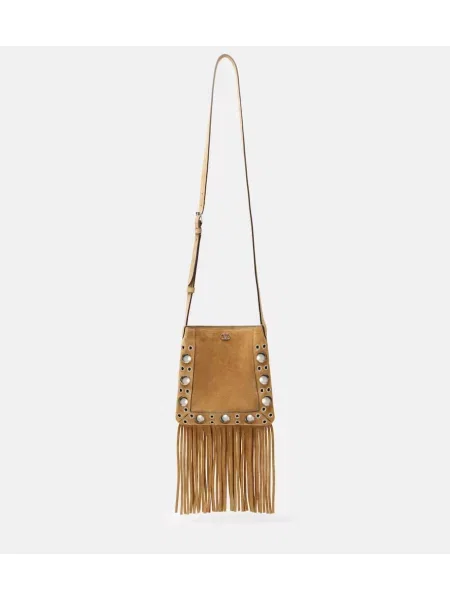 Torbica Valentino Garavani iz semiša z žeblji rjava