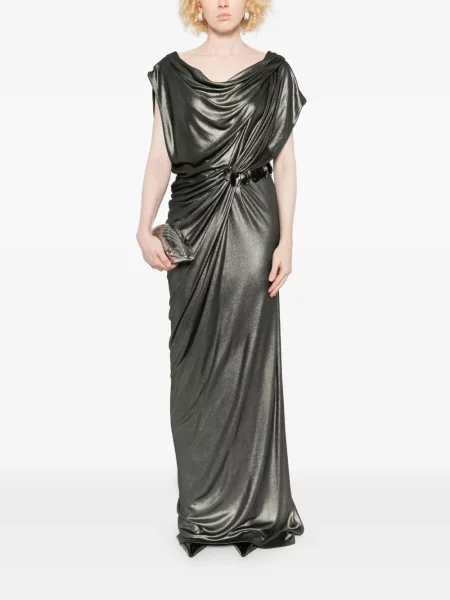 Rochie maxi Gemy Maalouf drapată de costum argintiu