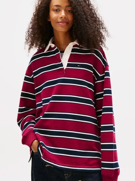 Лонгслив Tommy Jeans в полоску бордовый