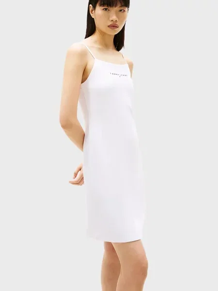 Джинсова сукня Tommy Jeans з ремінцями біла