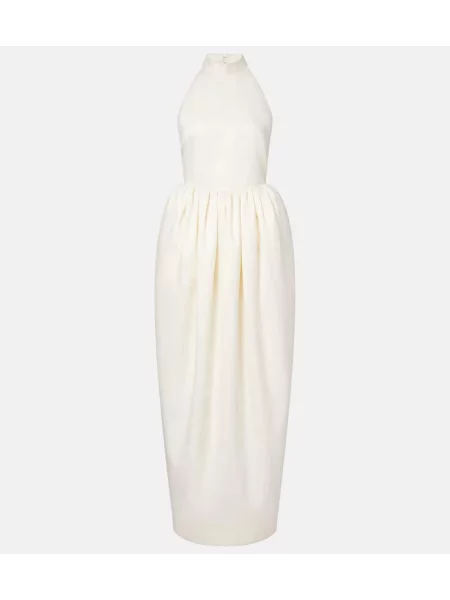 Rochie Rotate din satin cu gât halter alb