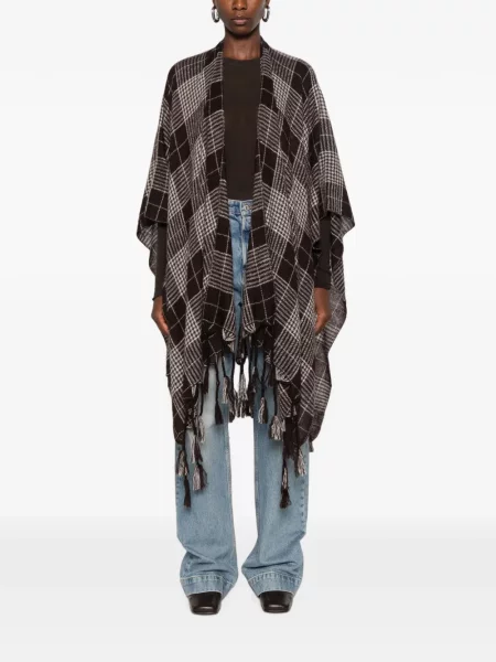 Poncho Brunello Cucinelli în carouri maro