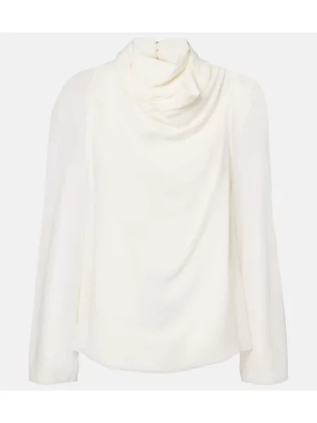 Top Altuzarra de mătase drapat alb