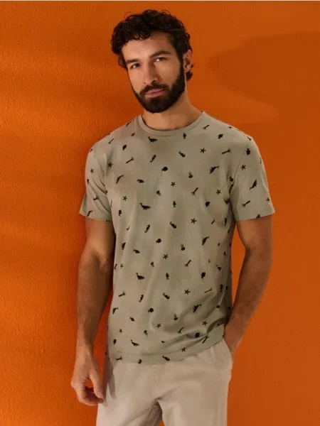 Sinsay vzorované tričko zelená