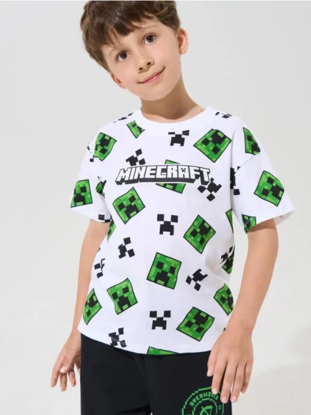 Sinsay loose tričko s potiskem Minecraft bílá